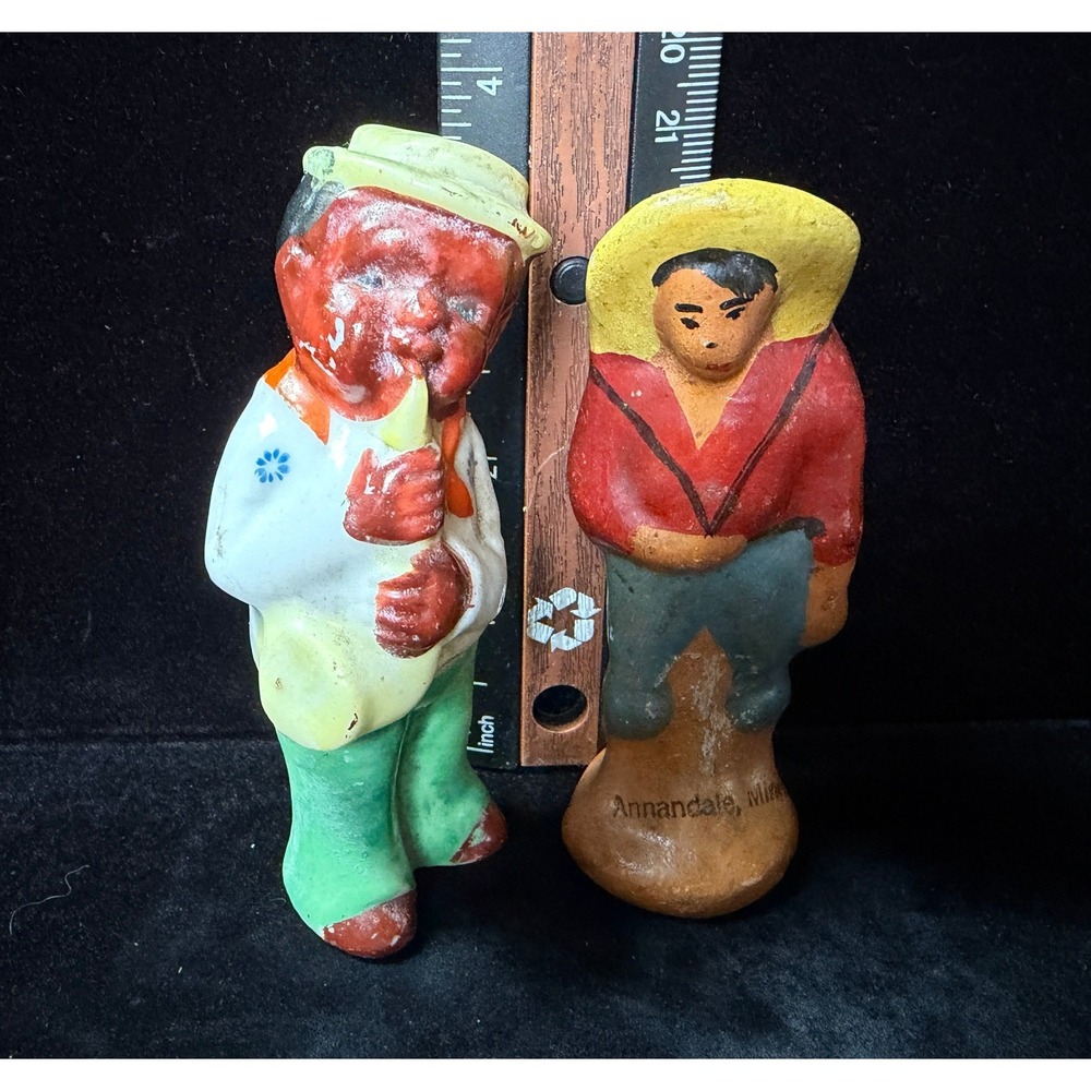 Vintage Hand‎ Painted Figurines Made in Japan Musician & Annandale Minn Traveler